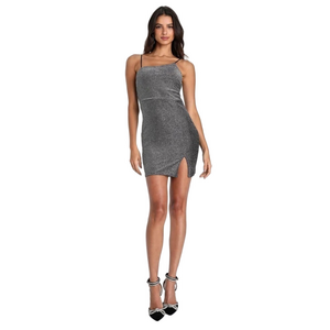 Lulus Medium Take Me Anywhere Silver Sparkly Asymmetrical Bodycon Mini Dress